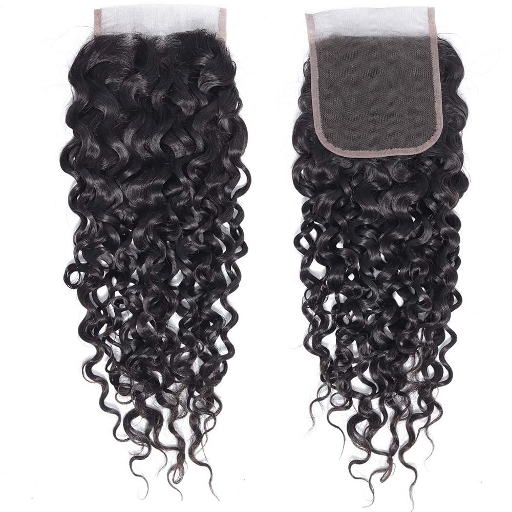 4x4 Lace Transparent Lace Closure Natural Wave Virgin Natural Human Hair | Bleached Knots, Free Part