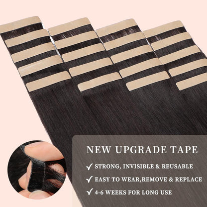 Premium Tape-in Human Hair Natural Color Straight – 20Pcs/Pack, Virgin Raw Hair, No Tangle, Seamless Blend
