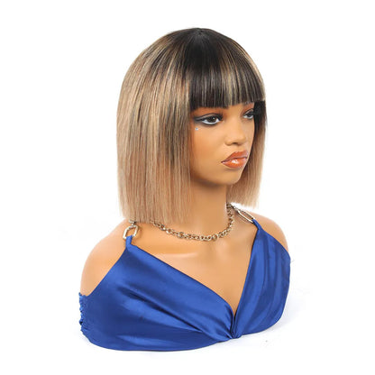1B/27 Black to Blonde Ombre Straight Short Bob Wig – 10 Inch Human Hair