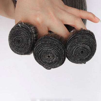 Salt Pepper Straight 100% Human Hair Blended Bundles Color #51 | Gray Hair Extensions Heat Safe 200°F Thick & Full