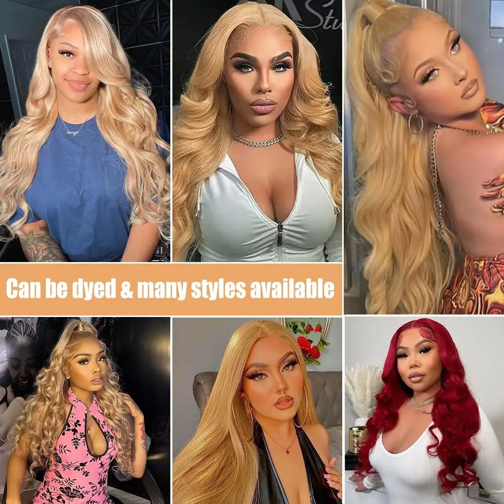 Transparent Lace 13X4 Frontal Wig Color Honey Blonde (#27) Body Wave  200 Density 100 Remy Human Hair Honey Blonde