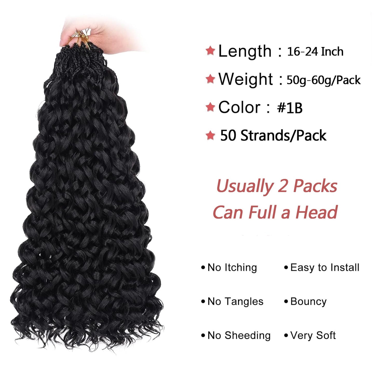 Burmese Curly Crochet 100% Human Hair - Boho Braiding Hair For Miracle Knots (50g/Pack)