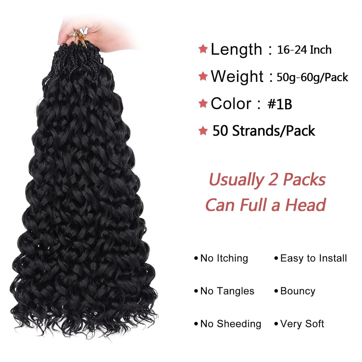 Burmese Curly Crochet 100% Human Hair - Boho Braiding Hair For Miracle Knots (50g/Pack)