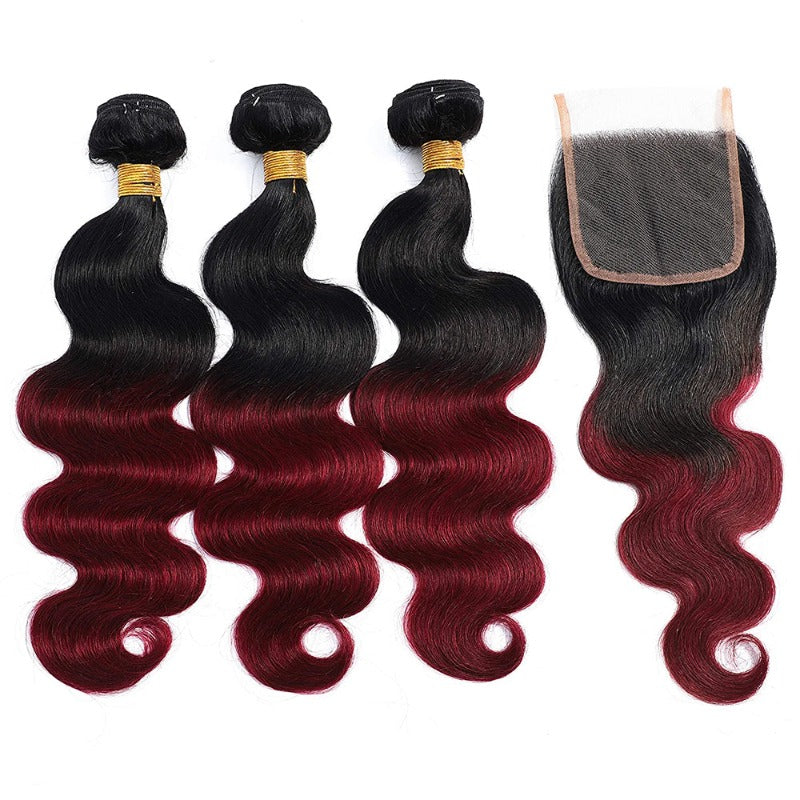 Ombre Body Wave 3 Bundles With Closure Human Hair Bundle