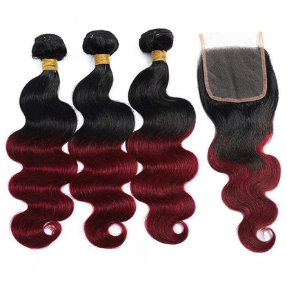 Ombre Body Wave 3 Bundles With Closure Human Hair Bundle