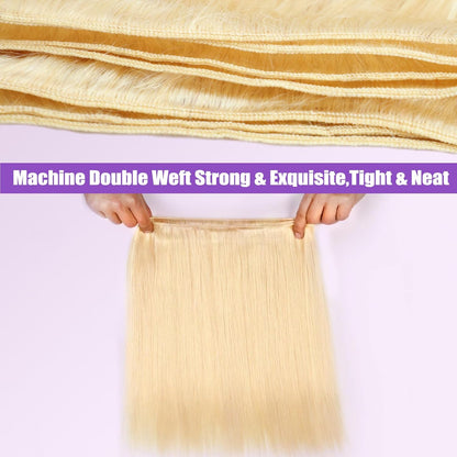 Premium 613 Gloden Blonde Hair Straight Unprocessed 100% Human HairAsh Blonde Color | Single Donor Cuticle Intact Virgin Remy Bundles