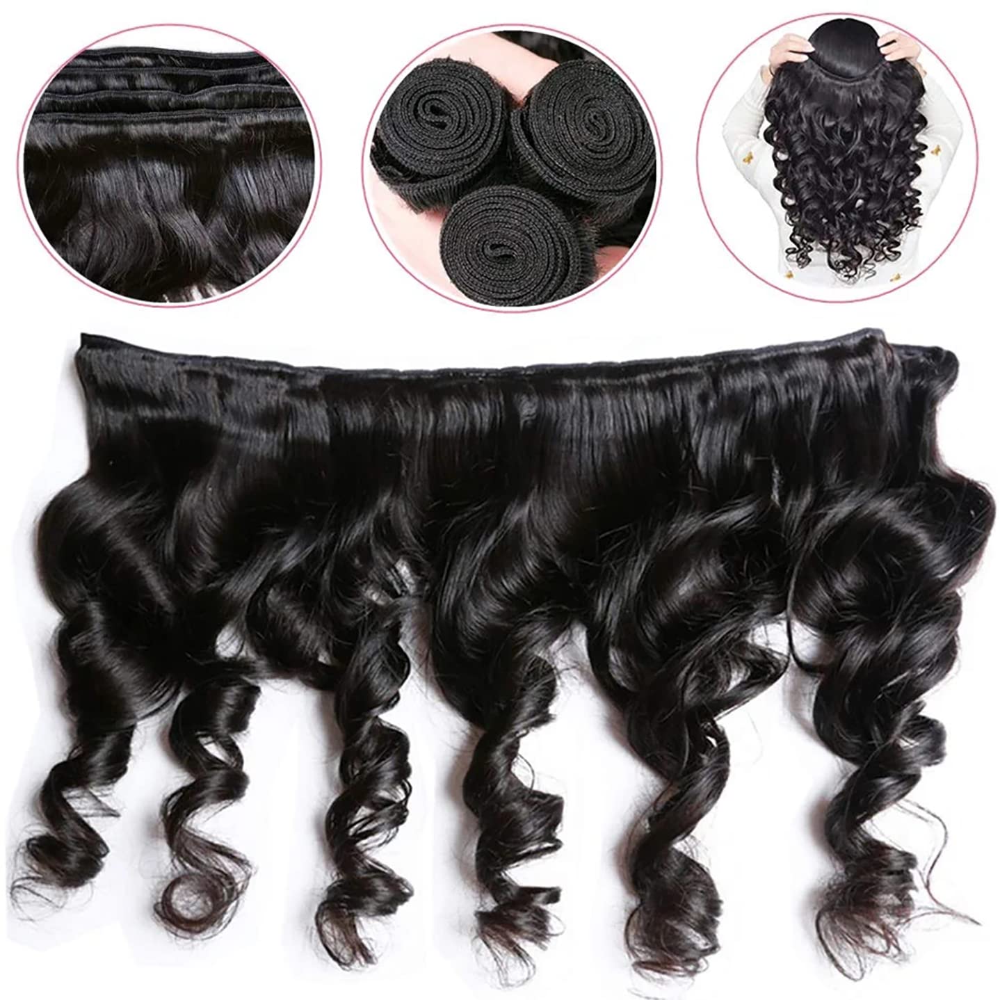 12A Premium Indian Hair Loose Wave Bundles – 100% Unprocessed Natural Black Human Hair Extensions | Machine Double Weft 10"-26"