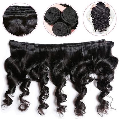 12A Premium Indian Hair Loose Wave Bundles – 100% Unprocessed Natural Black Human Hair Extensions | Machine Double Weft 10"-26"