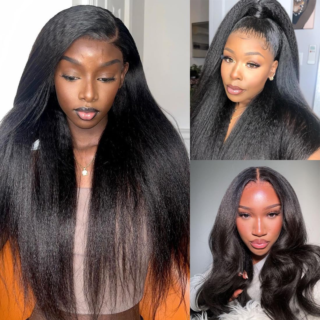 13X4HD Full Lace Frontal Wig Kinky Straight 200 Density 100% Human Hair , Swiss high-definition (HD) Lace, Skin-melt Lace, Invisible Lace