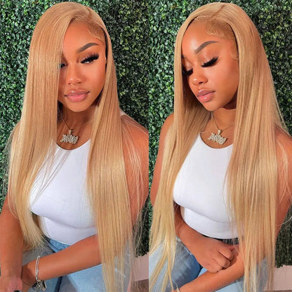 Transparent Lace 13X4 Frontal Wig Color Honey Blonde (#27) Straight 200 density 100 remy Human Hair Wig