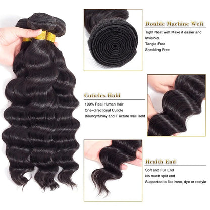 3 Bundles with 5x5 HD Lace Closure Loose Wave 100% Virgin Human Hair