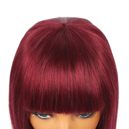99J Burgundy Straight Short Bob Wig – 10 Inch Human Hair