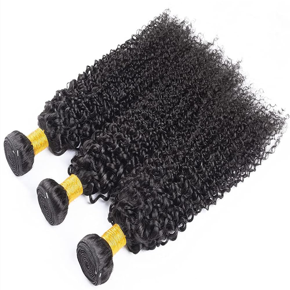 100% Human Hair Bundles - Kinky Curl Natural Black Remy Hair Extensions (8"-30")
