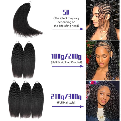 Kinky Straight Crochet 100% Human Hair - Boho Braiding Hair For Miracle Knots (50g/Pack)