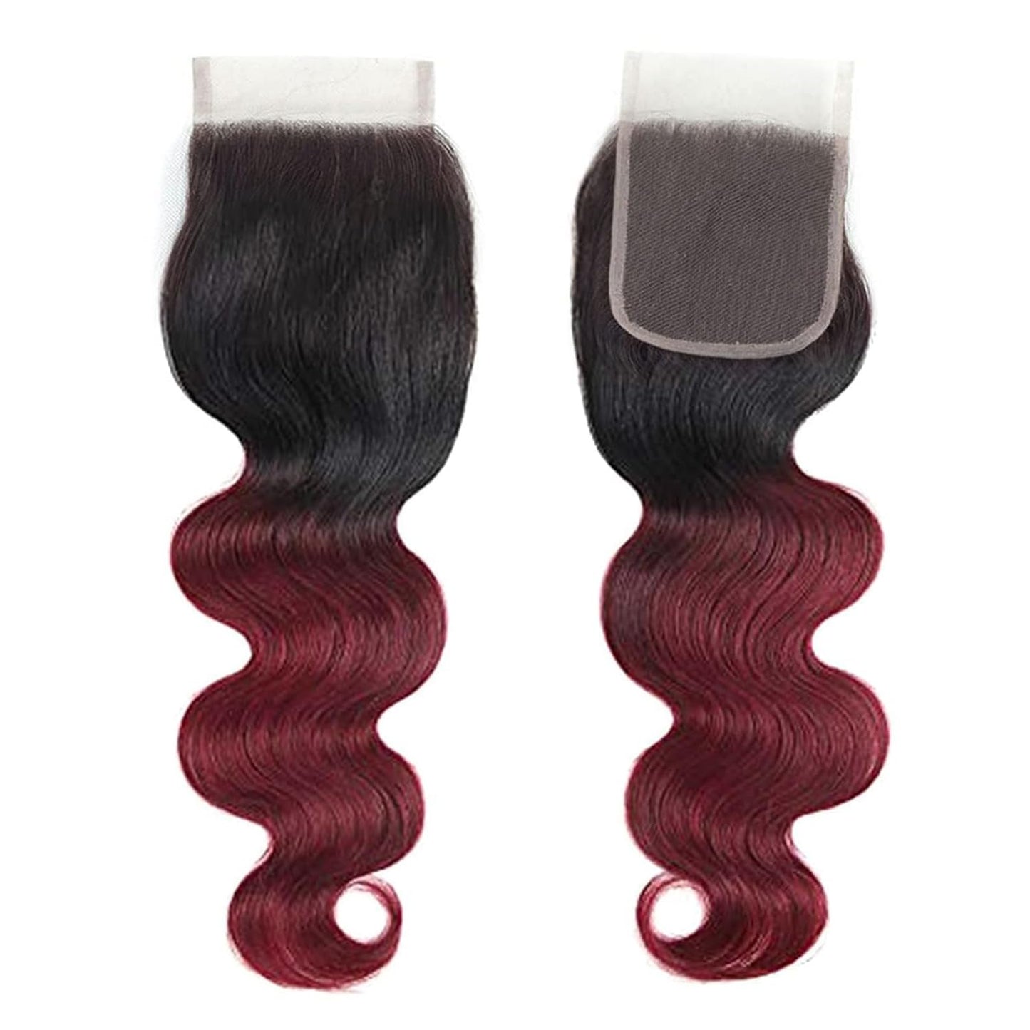 4X4 Lace Closure Body Wave Ombre (1B/99J) 100% Human Hair Closure – Transparent Lace, Burgundy Ombre