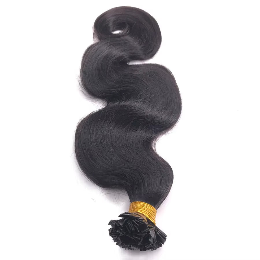 Flat K Tip 100% Double Drawn Human Hair Extension – Body Wave Black – 100% Human Hair, Natural Look, Salon Quality Extension for Professional & Daily Use