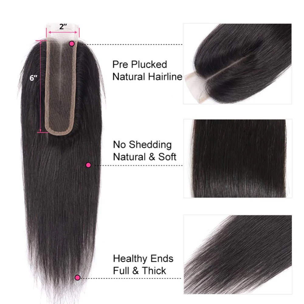 2x6 HD Lace Closure Straight – Brazilian Virgin Human Hair | Pre-Plucked, Skin-Melt HD Lace