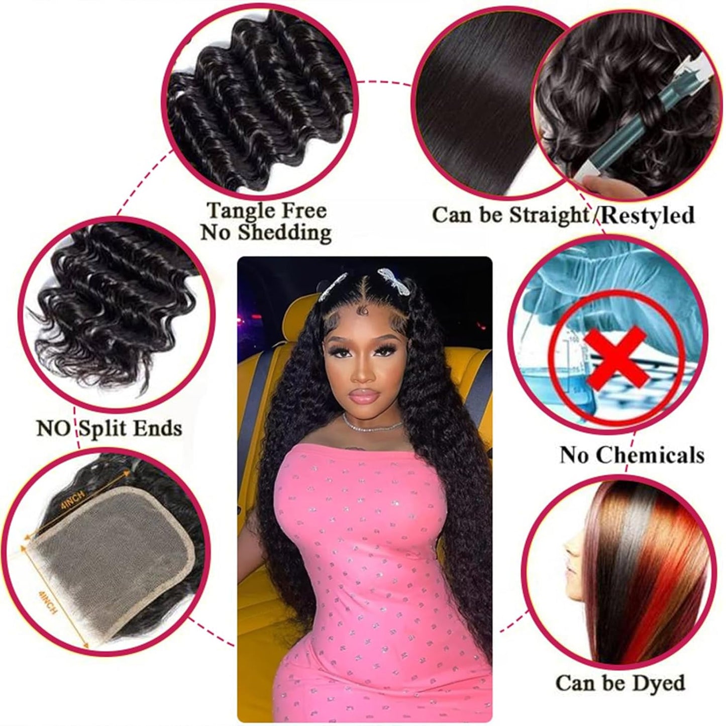 4x4 Lace Transparent Lace Closure Deep Wave Virgin Natural Human Hair | Bleached Knots, Free Part