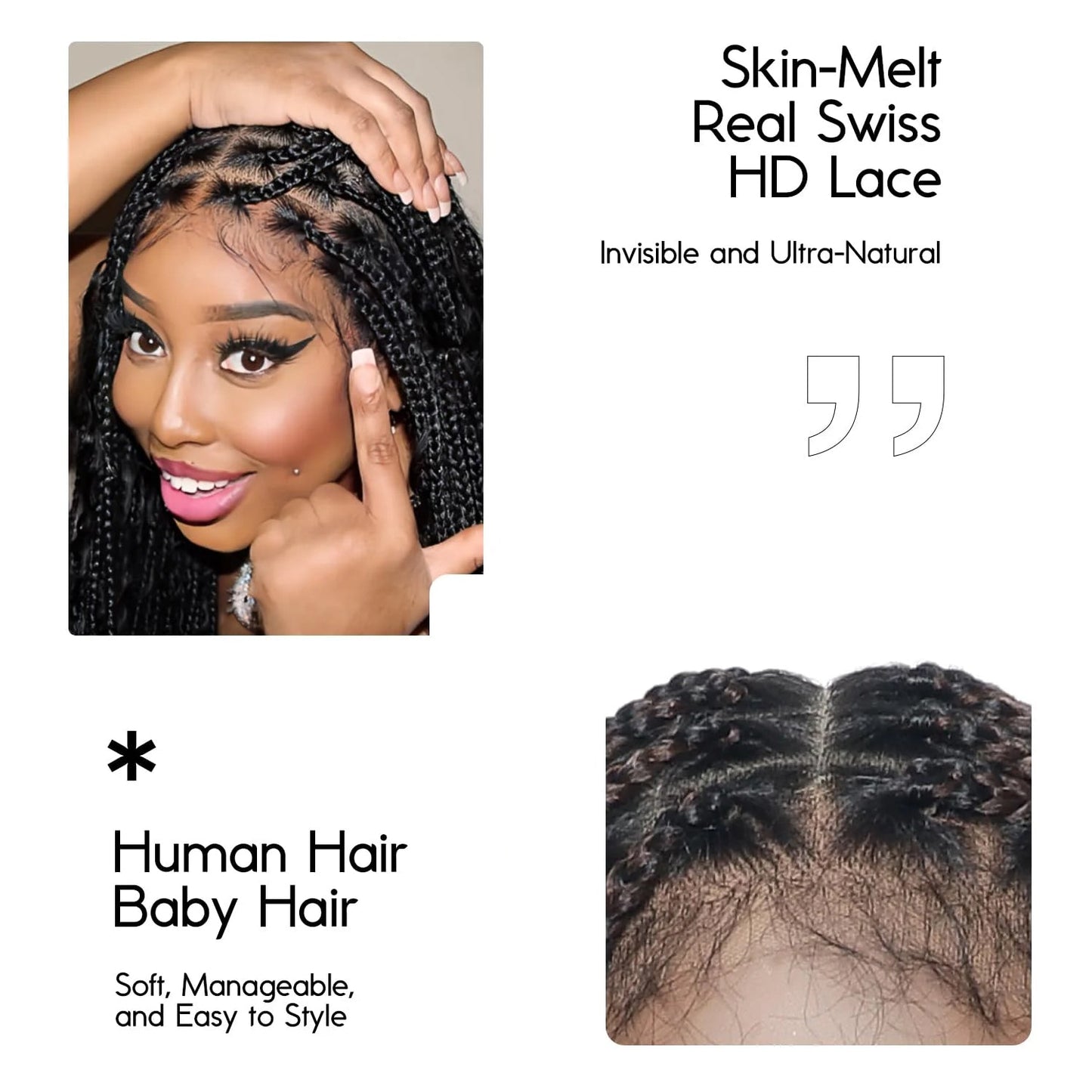 Human Hair Boho Box Braided Wigs 36" Real Swiss HD Full Lace Lightweight High Density Knotless Tangle-free Boho Box Braided Wig - Extra Full 100 Strands Ombre Brown Wig
