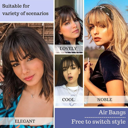 Wispy Clip in Bangs 100% Unprocessed Human Hair Extensions Curved Bangs Clip on Hair for Women Fringe with Temples Hairpieces for Daily Wear 9 Colors – Natural Look
