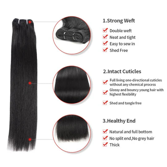 ZAVARIA HAIR Cabello humano indio virgen, lacio, de doble estirado, puntas completas, color negro