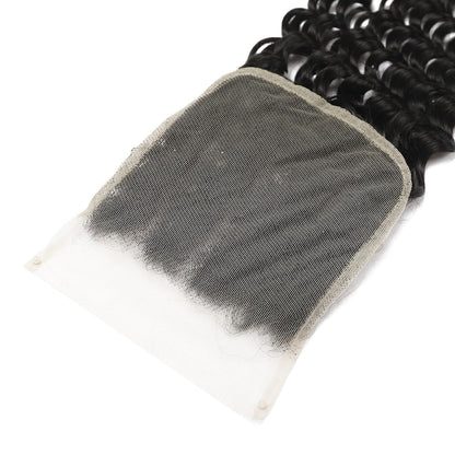 5x5 Transparent Lace Deep Wave Lace Closure Brazilian Virgin Human Hair | Free Part, Bleached Knots