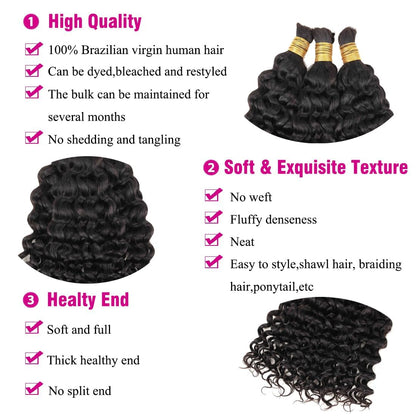100% Human Hair Boho Braiding Hair - Water Wave Natural Black 100g/Bundle