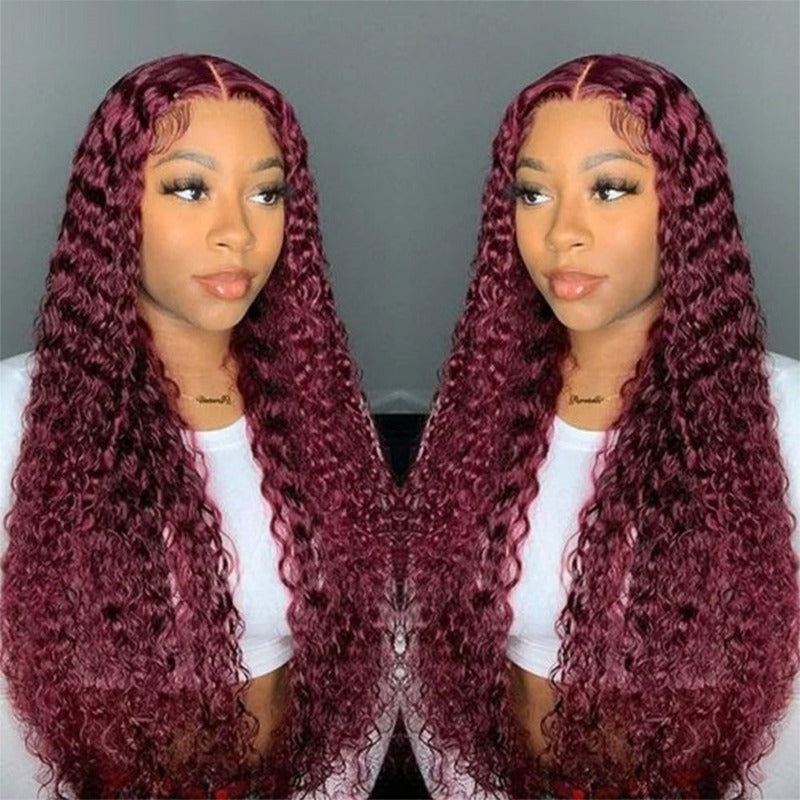 3 Bundles with 13x4 Lace Frontal Jerry Curl Color #99J Burgundy Brazilian Virgin Hair
