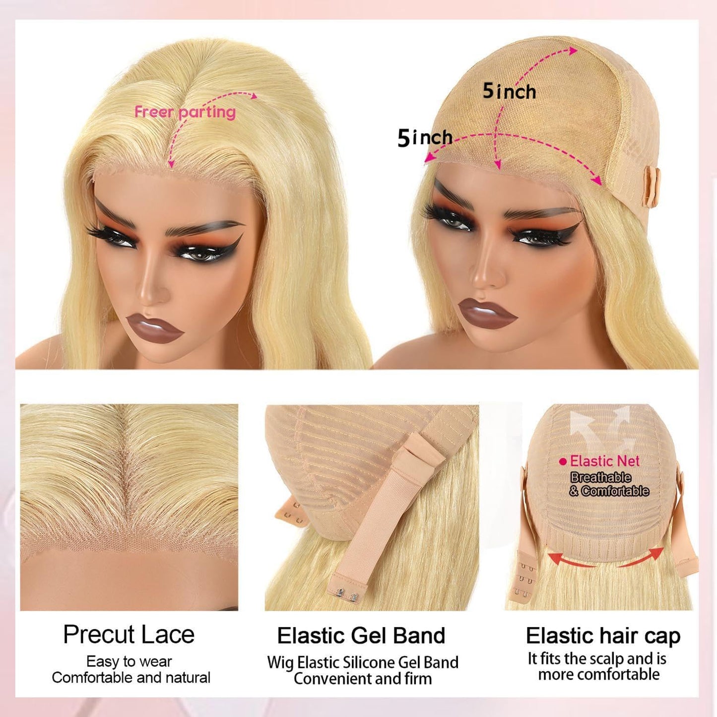 Blonde 5x5HD Closure Wig Color #613 Straigth 200 Density 100% Human Hair Blonde Wig