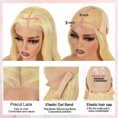 Blonde 5x5HD Closure Wig Color #613 Straigth 200 Density 100% Human Hair Blonde Wig