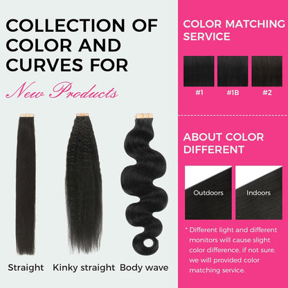Premium Tape-in Human Hair Natural Color Kinky Straight – 20Pcs/Pack, Virgin Raw Hair, No Tangle, Seamless Blend