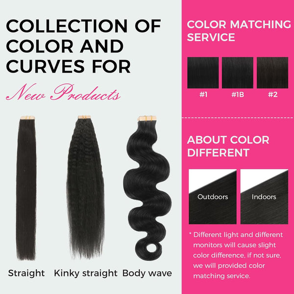 Premium Tape-in Human Hair Natural Color Kinky Straight – 20Pcs/Pack, Virgin Raw Hair, No Tangle, Seamless Blend