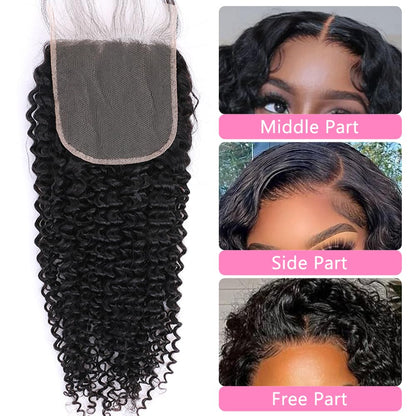 5x5 Transparent Lace Jerry Curl Lace Closure Brazilian Virgin Human Hair | Free Part, Bleached Knots