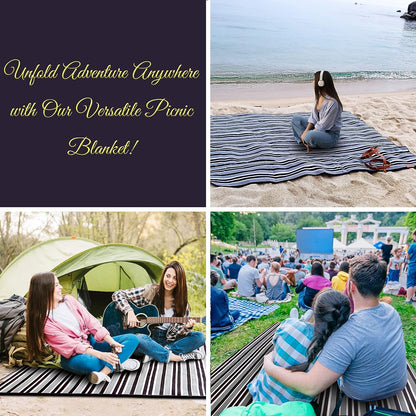 Portable Picnic Blankets, 3 Layer Soft Fleece Blanket for Beach,Camping on Grass, Waterproof, Sandproof, Best Gift for Couple & Families