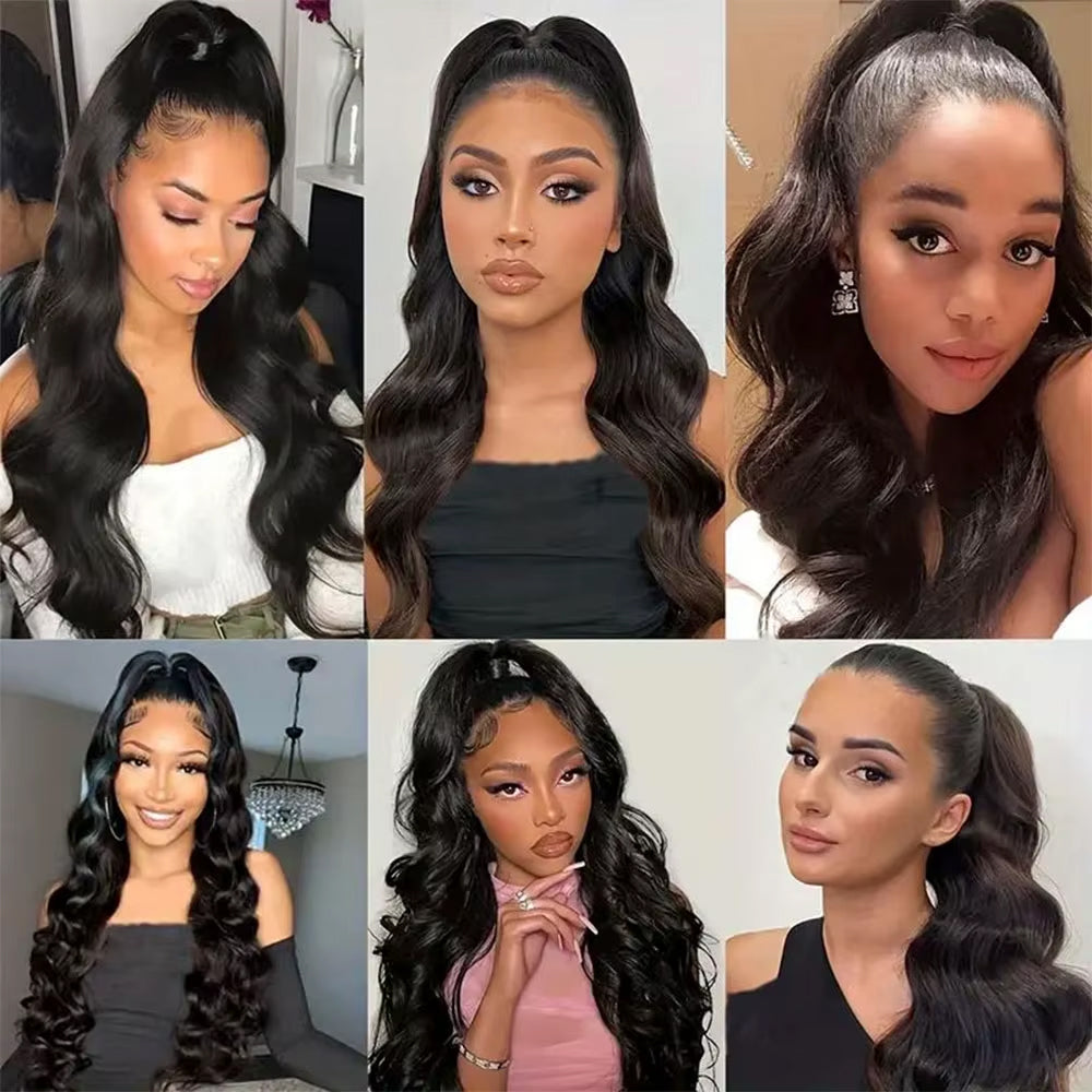 Mink Hair Clip in Draw String Ponytail Body Wave Deep Wave – 100% Human Hair, Adjustable Drawstring, Instant Glam