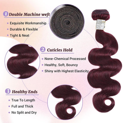 Ustar Master Blend Body Wave Bundles | Burgundy Red | 16"-30" | Human Hair + Premium Fibers
