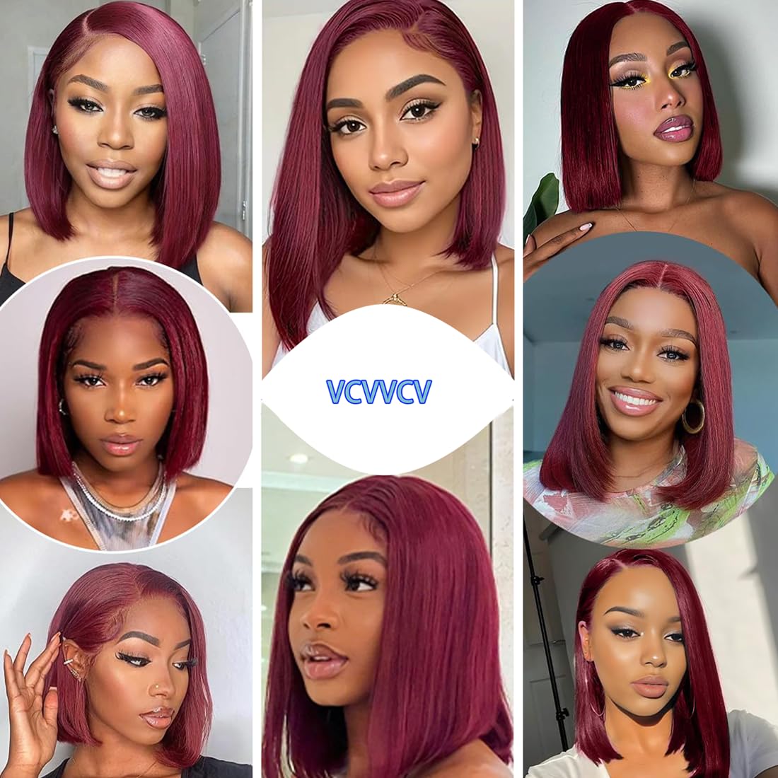 99J Burgundy Straight Short Bob Wig – 13x4 & 13x6 Transparent Lace Front Human Hair