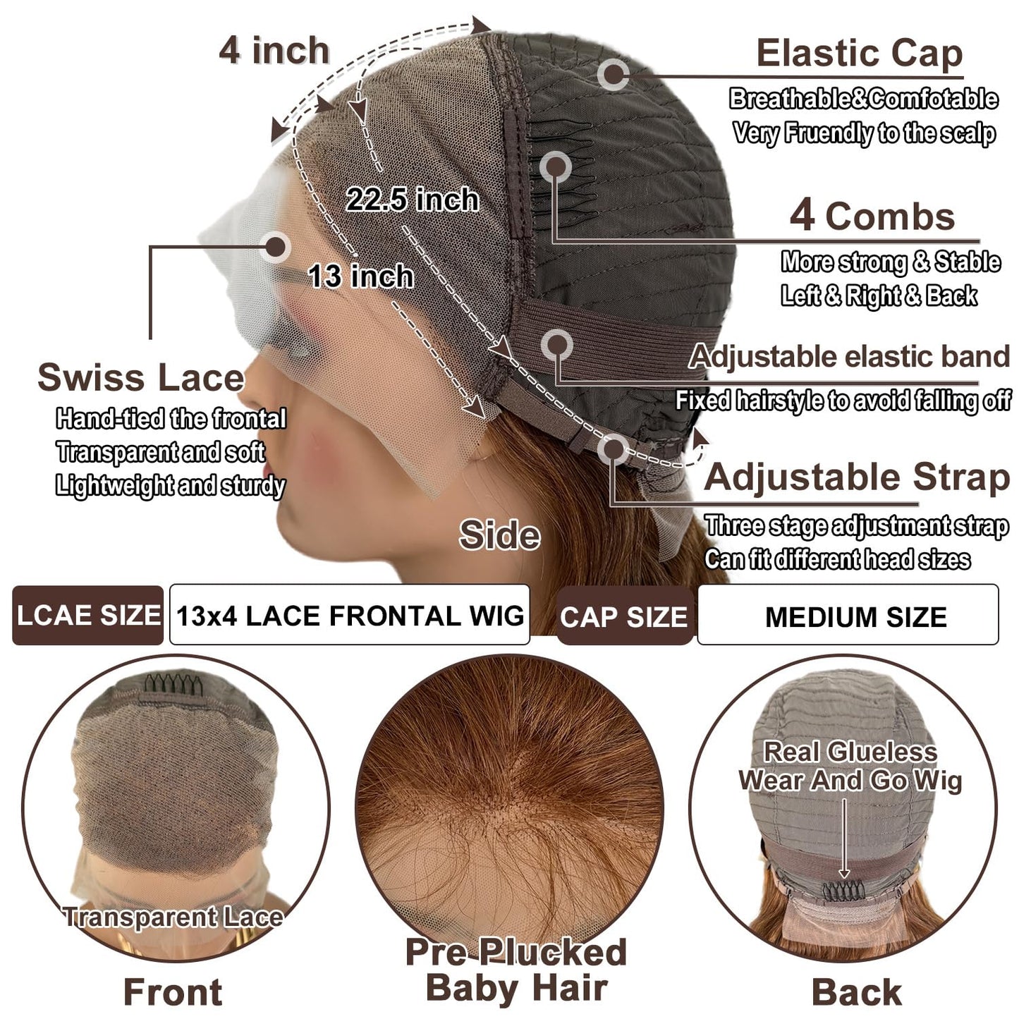 Chocolate Brown Loose Wave Wig – 13x4 Transparent Lace Front #4 100% Virgin Human Hair