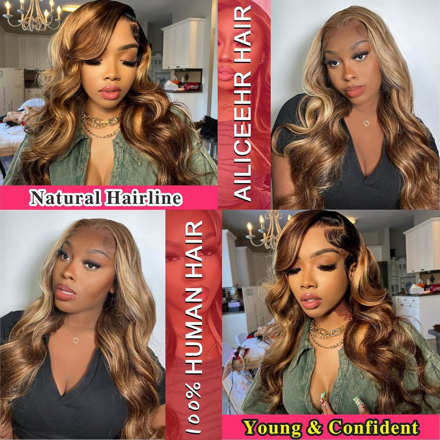 P4/27 Honey Blonde Highlight Body Wave Wig – 5x5 Lace Closure 100% Human Hair