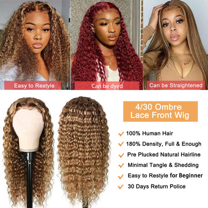 4/30 Jerry Curl 4x4 Lace Closure Wig OMBRE Color  100% Human Hair WIG Virgin Remy Hair