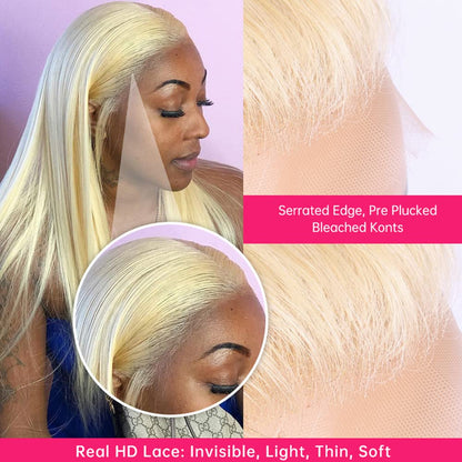 13x4 HD Lace Frontal 613 Blonde Straight 100% Human Hair Swiss Lace, Skin-melt Lace, Invisible Lace – Ear to Ear