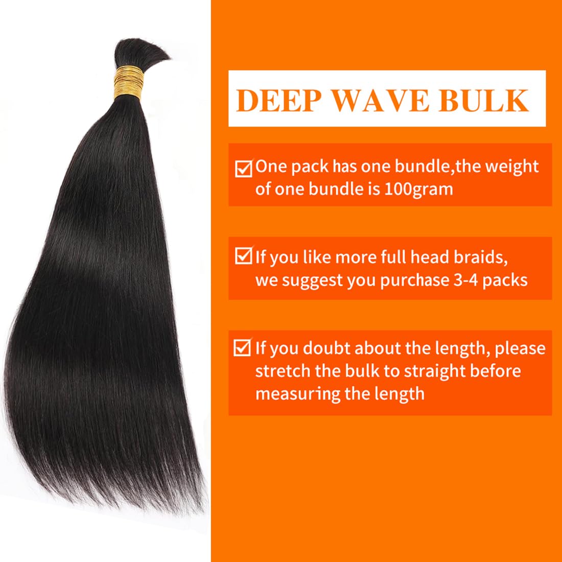 Boho Braiding 100 Human Hair natural black - Straight, Body Wave, Deep Wave, loose deep, Natural Wave, Jerry Curl, Water Wave 100g/pack