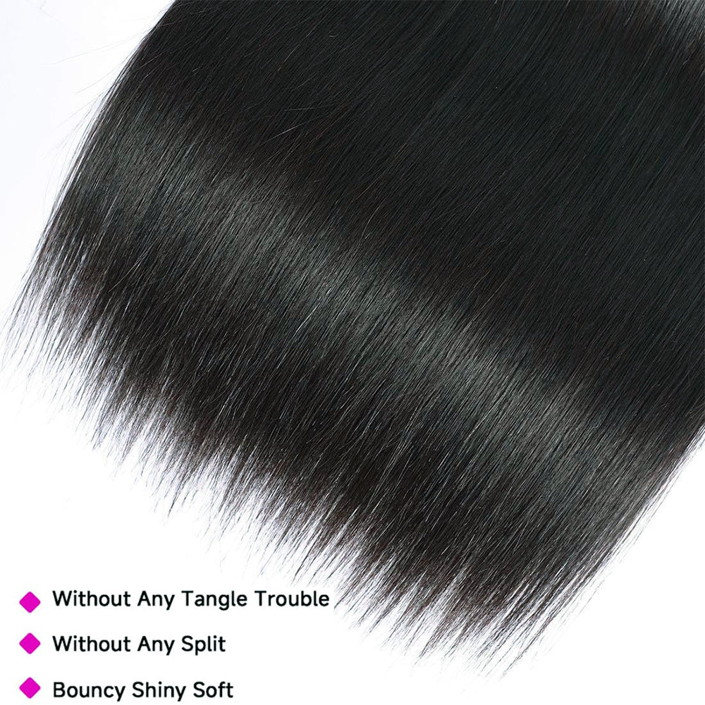 12A Premium Indian Straight Hair Bundles – Jet Black #1 Silky Unprocessed Human Hair Extensions | Machine Double Weft 10"-24"