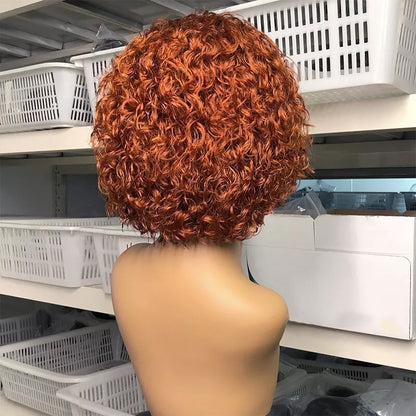 Orange Short Curly Bob Wig – 13x1 Lace Front 100% Human Hair