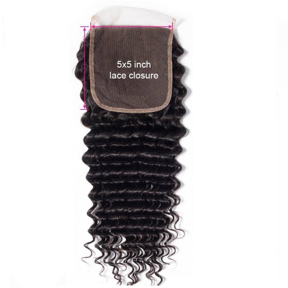 5x5 HD Lace Closure Deep Wave – Natural Black High Quality Human Hair | Pre-Plucked, Skin-Melt HD Lace