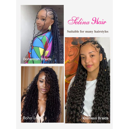 100% Human Hair Boho Braiding Hair - Deep Wave Natural Black 100g/Bundle