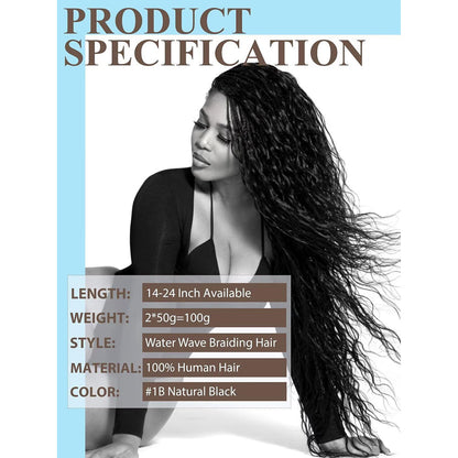 100% Human Hair Boho Braiding Hair - Natural Wave Natural Black 100g/Bundle