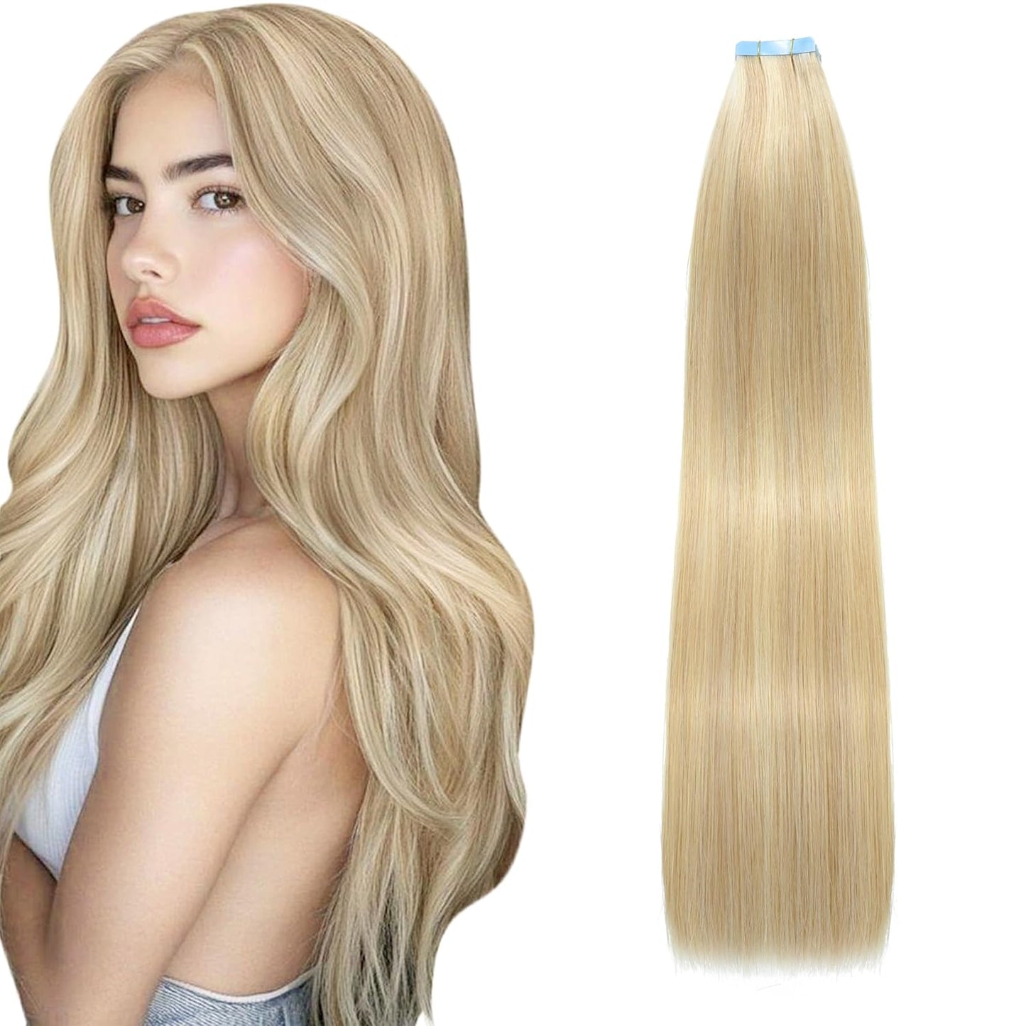 Master Blend Tape In Extensions Human Hair Blended Straight 20 Pcs/Pack, 50 Grams – Ustar Basics, 400°F Safe, Better Hair Less Money