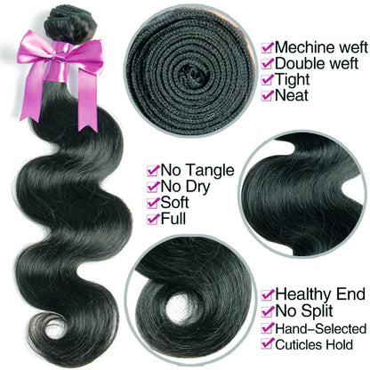 Affordable Hair Body Wave 100% Human Hair Natural Black 10"-30" | Soft Bouncy Weave Bundles