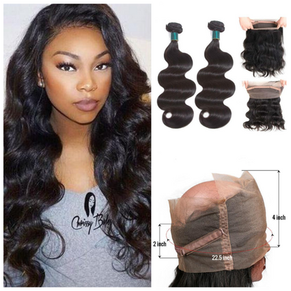 Ustar 7A Natural Black Virgin Body Wave Hair 2 Bundles with 360 Frontal
